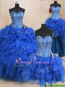 Royal Blue Sleeveless Floor Length Beading and Ruffles Lace Up 15 Quinceanera Dress