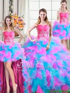Sleeveless Organza and Tulle Floor Length Zipper Quinceanera Dresses inMulti-color forSpring and Summer and Fall and Winter withBeading and Ruffles