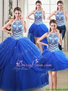 Fantastic Royal Blue Sleeveless Floor Length Beading and Pick Ups Lace Up Sweet 16 Quinceanera Dress
