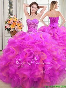 Amazing Multi-color Sleeveless Floor Length Beading and Ruffles Lace Up Quinceanera Gowns