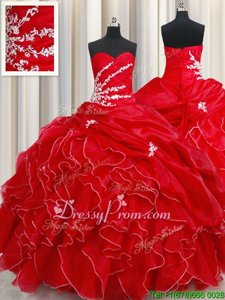 Organza Sweetheart Sleeveless Lace Up Beading and Ruffles and Pick Ups Vestidos de Quinceanera inRed