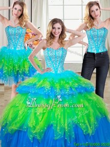 Colorful Sweetheart Sleeveless Lace Up Sweet 16 Dress Multi-color Tulle