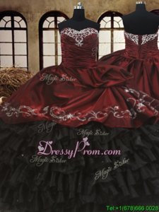 Classical Ball Gowns 15th Birthday Dress Black and Wine Red Sweetheart Organza and Taffeta Sleeveless Floor Length Lace Up