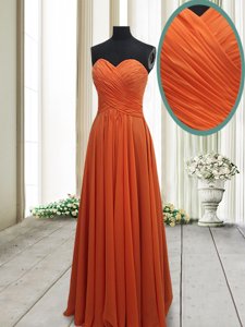 Custom Designed Orange Red Chiffon Lace Up Prom Party Dress Sleeveless Floor Length Ruching