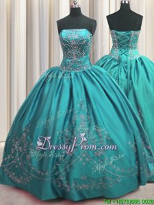 Amazing Sleeveless Lace Up Floor Length Beading and Embroidery 15th Birthday Dress