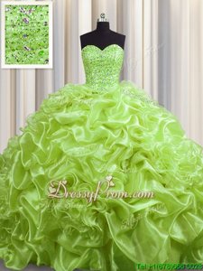 Flirting With Train Yellow Green Sweet 16 Dresses Sweetheart Sleeveless Court Train Lace Up