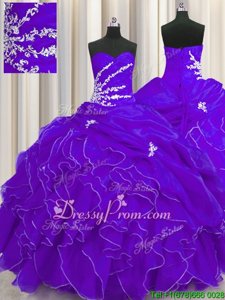 Dazzling Purple Sleeveless Beading and Appliques and Ruffles Floor Length Sweet 16 Quinceanera Dress