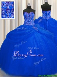 Fancy Beading Ball Gown Prom Dress Royal Blue Lace Up Sleeveless Floor Length