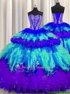 Perfect Floor Length Multi-color 15 Quinceanera Dress Sweetheart Sleeveless Lace Up