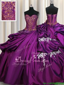 Fine Purple Sleeveless Taffeta Lace Up Ball Gown Prom Dress forMilitary Ball and Sweet 16 and Quinceanera