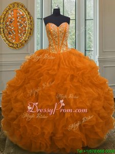 Lovely Sweetheart Sleeveless Lace Up Sweet 16 Dress Orange Organza