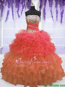 Adorable Sleeveless Beading and Ruffled Layers and Pick Ups Lace Up Quince Ball Gowns