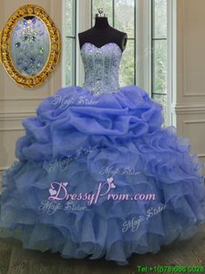 Traditional Ball Gowns Quinceanera Gowns Blue Sweetheart Organza Sleeveless Floor Length Lace Up
