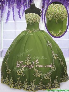 Romantic Olive Green Sleeveless Floor Length Appliques Zipper Sweet 16 Quinceanera Dress