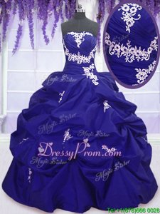 Best Selling Royal Blue Sleeveless Appliques and Pick Ups Floor Length 15 Quinceanera Dress