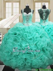 Comfortable Floor Length Apple Green Quinceanera Gown Straps Sleeveless Lace Up