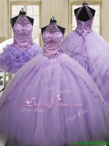 Nice Spring and Summer and Fall and Winter Tulle Sleeveless Quinceanera Gowns Brush Train andSequins