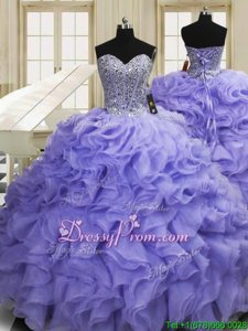 Latest Spring and Summer and Fall and Winter Organza Sleeveless Quince Ball Gowns Sweep Train andBeading and Ruffles