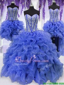 Royal Blue Sleeveless Organza Lace Up 15th Birthday Dress forMilitary Ball and Sweet 16 and Quinceanera