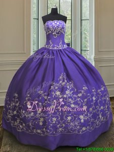 Suitable Sleeveless Floor Length Embroidery Lace Up Quinceanera Gowns with Purple