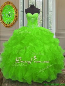 Fantastic Spring Green Sleeveless Beading and Embroidery and Ruffles Floor Length Quinceanera Gowns