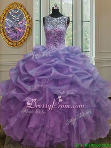 Fantastic Spring and Summer and Fall and Winter Organza Sleeveless Floor Length 15 Quinceanera Dress andBeading and Ruffles and Pick Ups