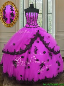 High End Strapless Sleeveless Tulle Quinceanera Dress Appliques Lace Up