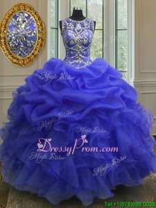 Classical Royal Blue 15 Quinceanera Dress Military Ball and Sweet 16 and Quinceanera and For withBeading and Ruffles Scoop Sleeveless Lace Up