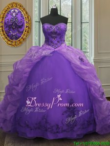 Pretty Sweetheart Sleeveless Court Train Lace Up Vestidos de Quinceanera Purple Organza
