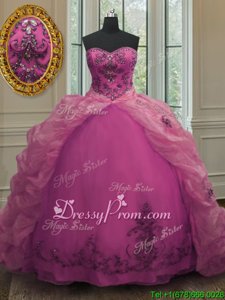 Dramatic With Train Fuchsia Quinceanera Dresses Sweetheart Sleeveless Court Train Lace Up