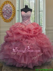 Luxury Sleeveless Beading and Ruffles and Pick Ups Lace Up Vestidos de Quinceanera