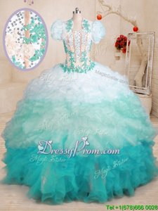 Spectacular Multi-color Sweet 16 Dress Military Ball and Sweet 16 and Quinceanera and For withBeading and Appliques and Ruffles Sweetheart Sleeveless Brush Train Lace Up
