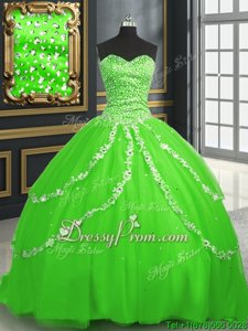 High Quality Spring Green Sweetheart Neckline Beading and Appliques Quinceanera Gowns Sleeveless Lace Up