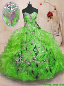Classical Yellow Green Lace Up Quinceanera Gowns Beading and Appliques and Ruffles Sleeveless Floor Length