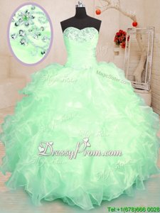 Perfect Spring Green Organza Lace Up Sweet 16 Quinceanera Dress Sleeveless Floor Length Beading and Ruffles