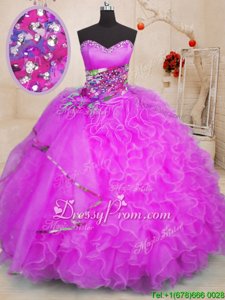 Fitting Organza Sweetheart Sleeveless Lace Up Beading and Ruffles Ball Gown Prom Dress inPurple