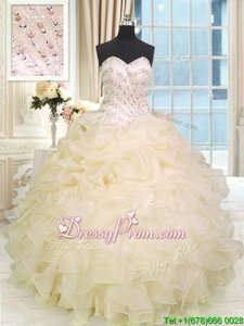 Attractive Spring and Summer and Fall and Winter Organza Sleeveless Floor Length Quinceanera Gown andBeading and Ruffles