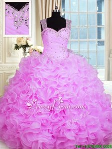 Exceptional Organza Sweetheart Sleeveless Zipper Beading and Ruffles Quinceanera Dresses inRose Pink