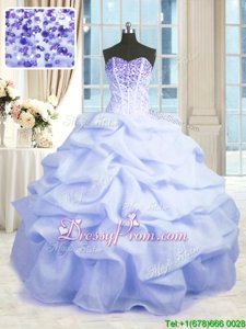 Edgy Beading and Ruffles Quinceanera Dress Lavender Lace Up Sleeveless Floor Length