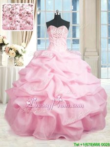 Glittering Sweetheart Sleeveless Organza Quinceanera Dresses Beading and Ruffles Lace Up