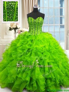 Fantastic Spring and Summer and Fall and Winter Organza Sleeveless Floor Length 15 Quinceanera Dress andBeading and Ruffles and Sequins