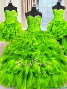 Graceful Spring Green Sweetheart Lace Up Beading and Ruffles and Ruching Quince Ball Gowns Sleeveless