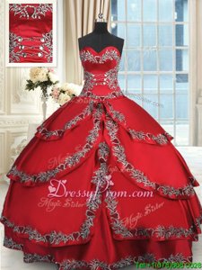Shining Beading and Embroidery and Ruffled Layers Sweet 16 Dress Wine Red Lace Up Sleeveless Floor Length