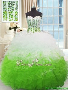 Fantastic Sleeveless Lace Up High Low Beading and Ruffles Sweet 16 Quinceanera Dress