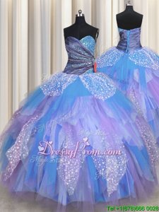 Dramatic Multi-color Sweetheart Lace Up Beading and Ruching Sweet 16 Dress Sleeveless