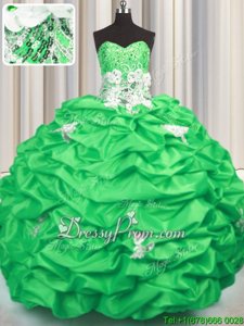 Sweetheart Sleeveless Brush Train Lace Up Quinceanera Dresses Spring Green Taffeta