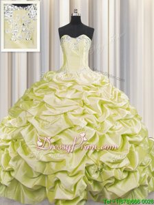 Noble Sweep Train Ball Gowns Quinceanera Dresses Light Yellow Sweetheart Taffeta Sleeveless Lace Up