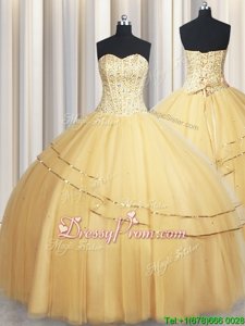 Fashion Floor Length Light Yellow Vestidos de Quinceanera Sweetheart Sleeveless Lace Up