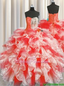 Red Sleeveless Organza Lace Up Sweet 16 Quinceanera Dress forMilitary Ball and Sweet 16 and Quinceanera