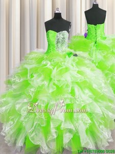 Hot Sale Ball Gowns Ball Gown Prom Dress Yellow Green Sweetheart Organza Sleeveless Floor Length Lace Up
